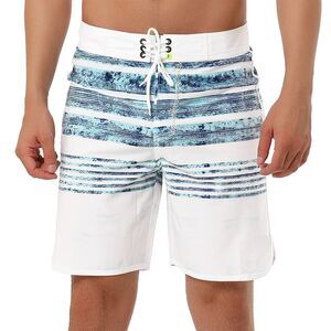 Striped Beach Shorts Color Block Swimming Drawstring Board Surfing Shorts